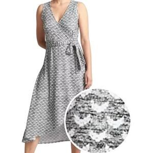 Gap Wrap Midi Dress Size XS Softspun Jersey Knit Black White Marled Hi-Lo Tulip